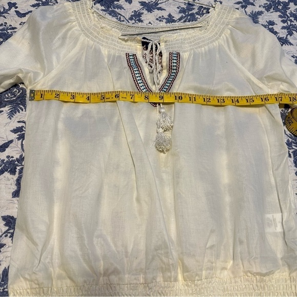 Miley Cyrus Sheer Blouse Elastic Neck Cuffs Waist Embroidered V-neck Tie Size L - Picture 12 of 14